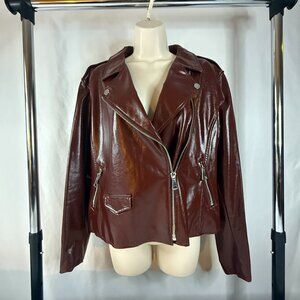 Nine West Faux Leather Biker Jacket Brown Women's XL